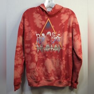 Def Leppard Red Tye Dye Long Sleeve‎ Hoodie Sweatshirt Size Small 633